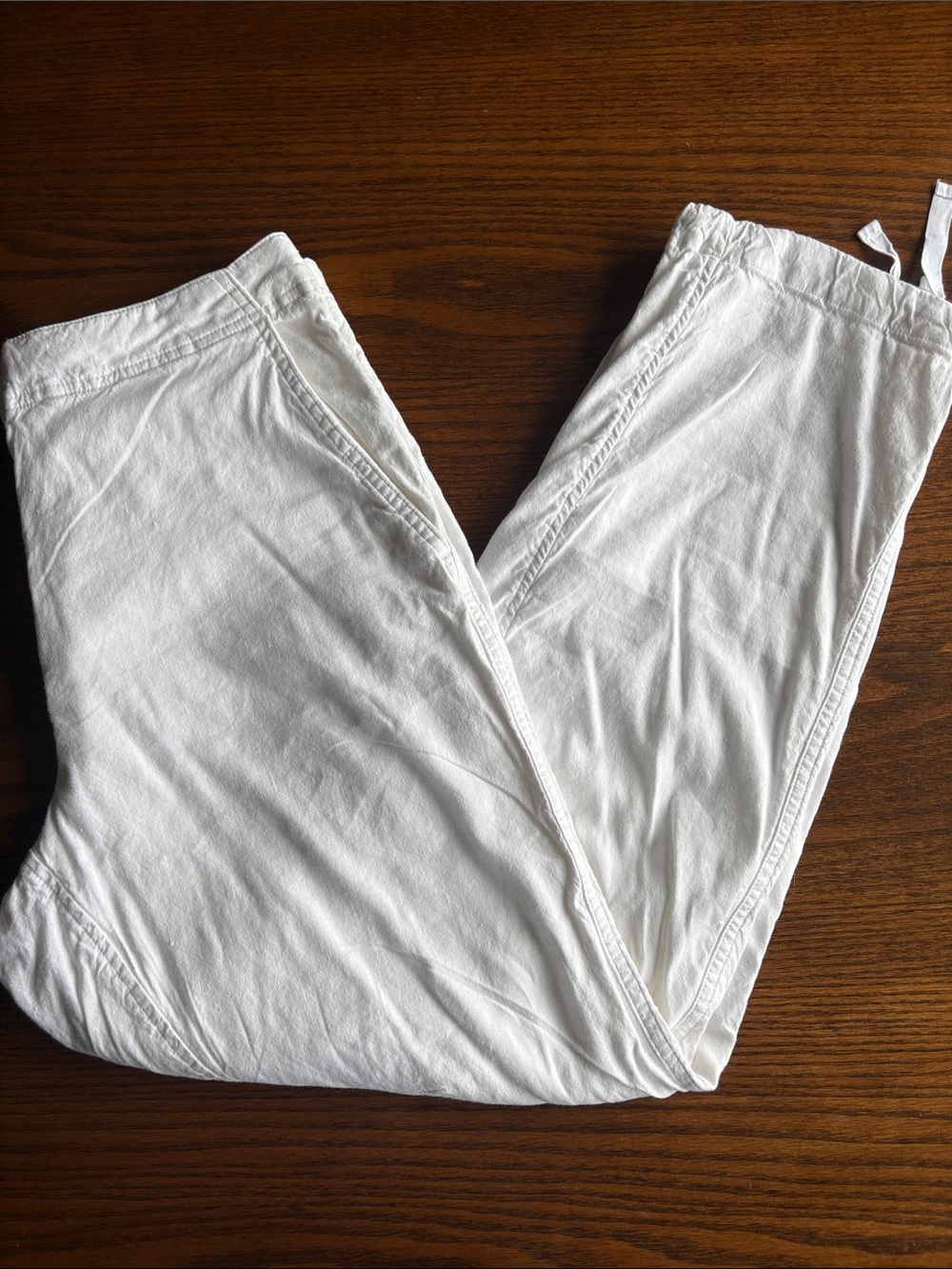 Rag&bone white lined linen/rayon/spandex pants drawstring cuffs EUC
